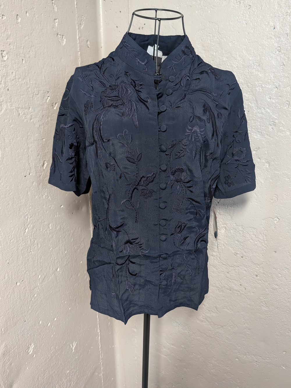 Vintage Together Spiegel Navy Embroidered Frog Button Top Mandarin Collar